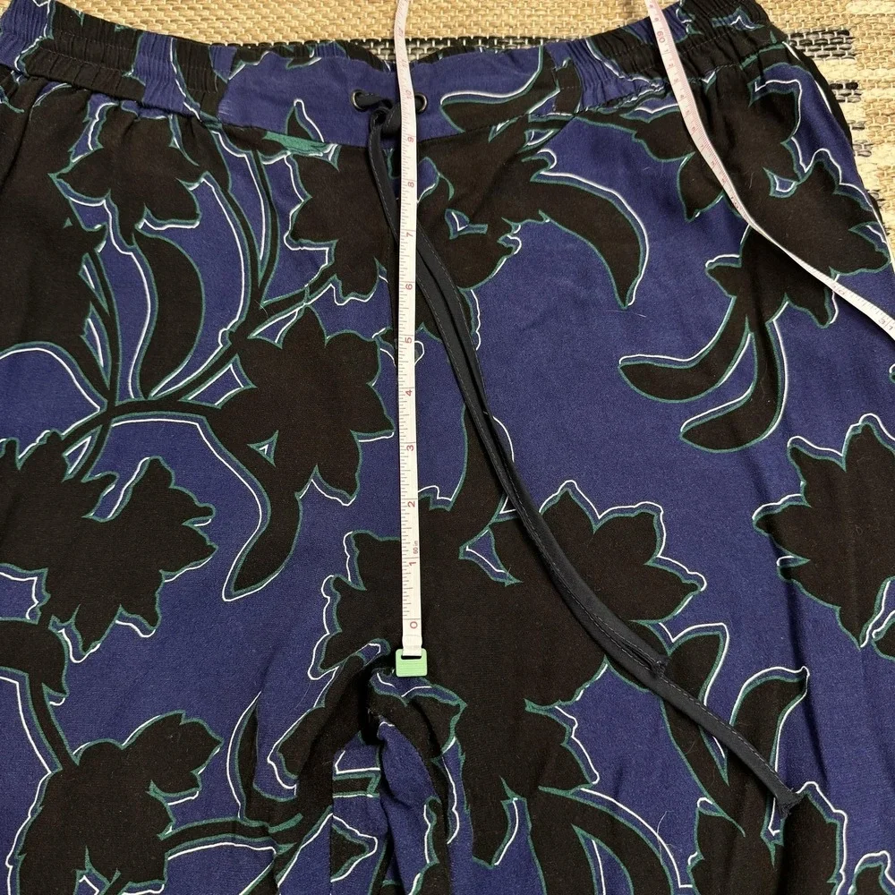 Parker‎ Pants Women's 10 Blue Floral Track Elastic Waist Drawstring Tapered